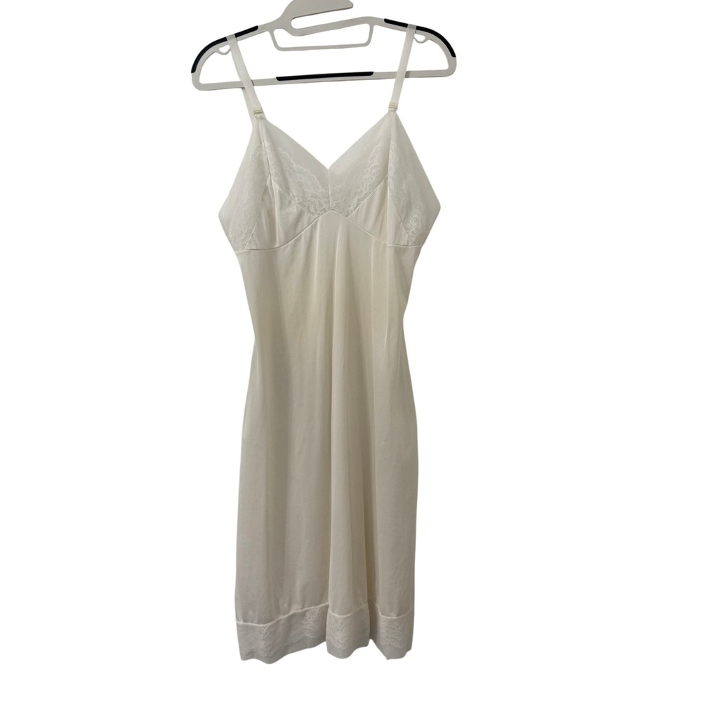 Vintage Sears Ivory Nylon Lace Trim Full Slip Dress Adjustable‎ Straps
